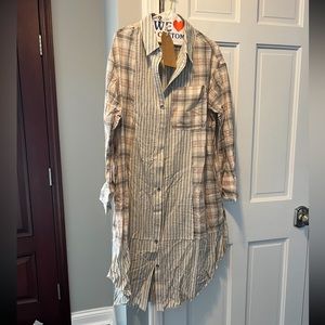 Mixed fabric shirt dress -boutique